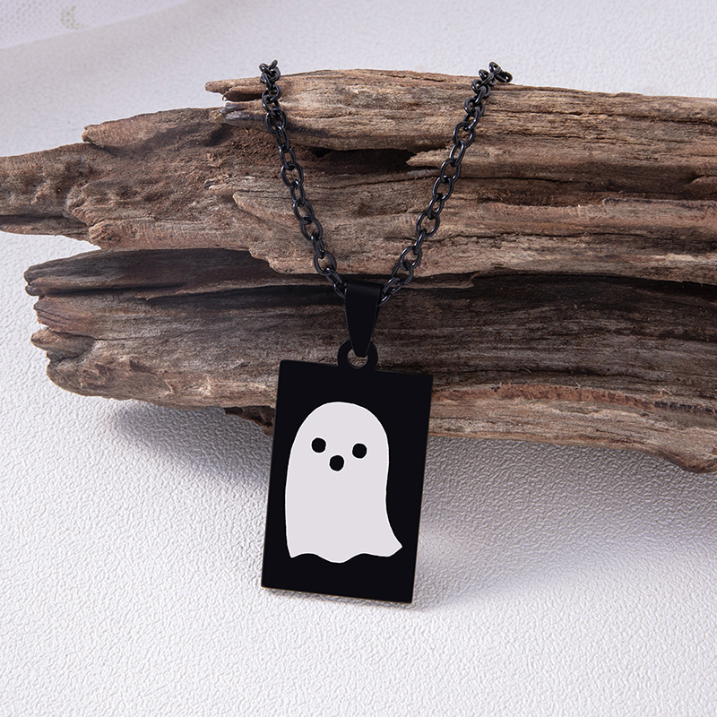 Black Stainless Steel Ghost Pendant Necklace