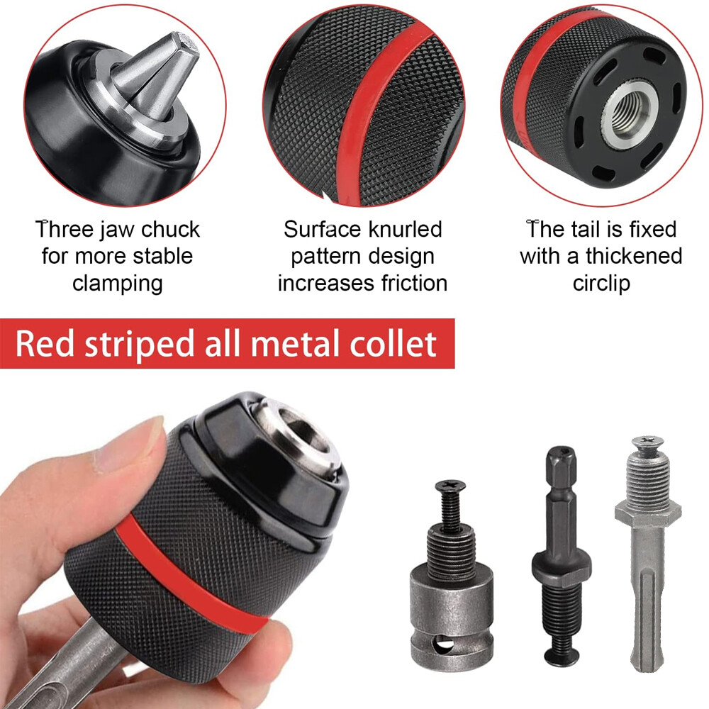 2-13mm Keyless Impact Drill Chuck Adapter 1-4 Hex, SDS Plus 1-2 Metal Heavy Duty — image 5