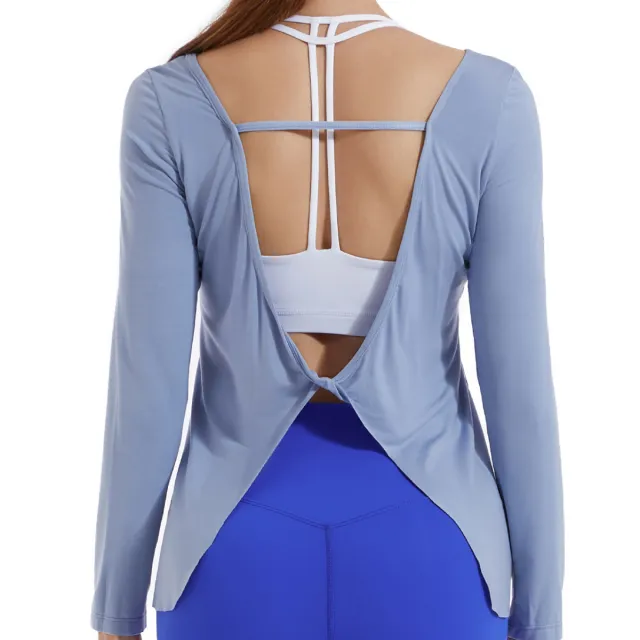 Yoga Clothes Women's Beautiful Back Fitness Clothes Running Loose Breathable Long Sleeves Blue - Shop at LoveMi