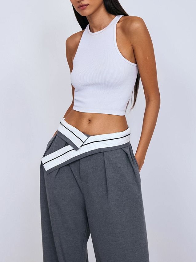 Women's Fashion Versatile Wide Stitching Contrast Color Wide-leg Pants