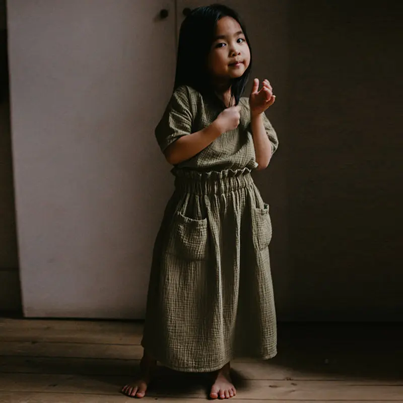 Cotton Skirt Mori Style Double Pocket Design