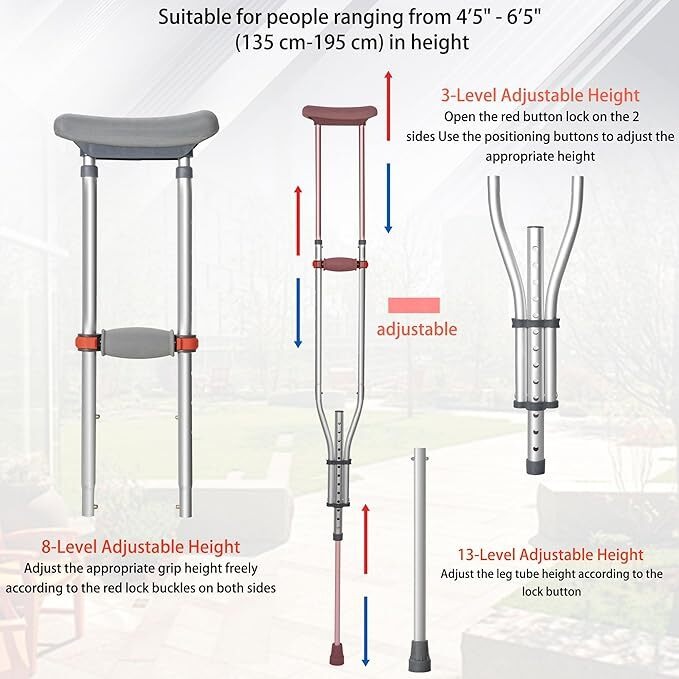 Adjustable Underarm Crutch Height Lightweight Aluminium Walking Aid — image 2