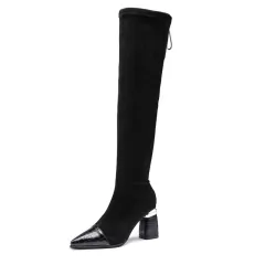 Pointed High-heeled Skinny Boots Thick-heeled Long Stretch Boots - Boots-38 - View 1