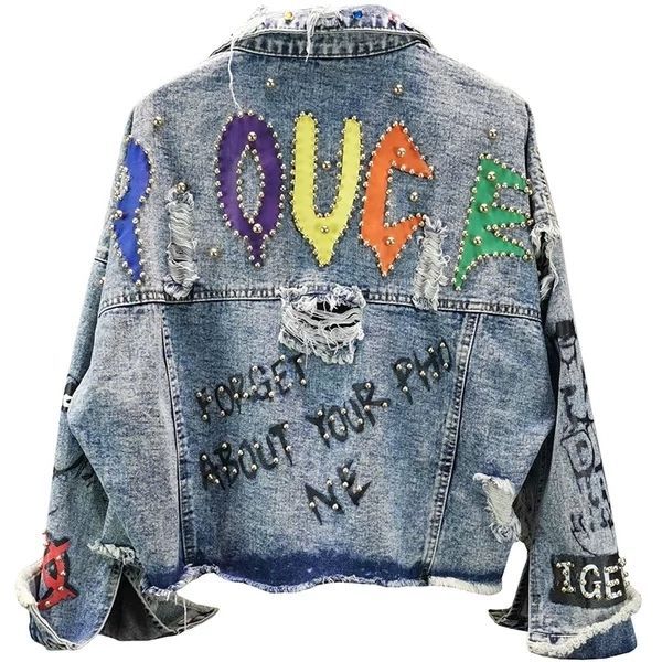Spring New Trend Letter Ripped Short Denim Jacket