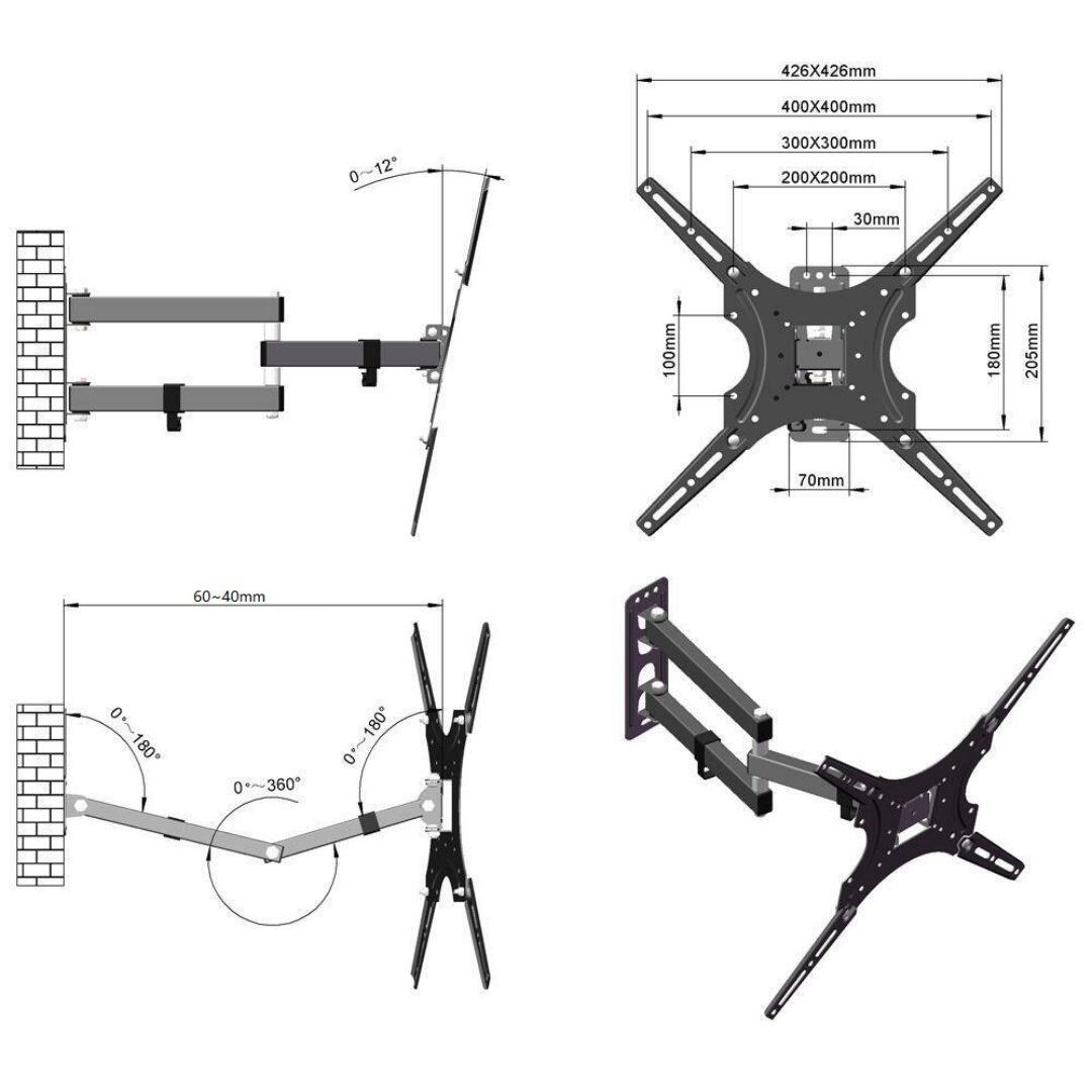 Swivel TV Wall Mount Bracket For 26 32 40 42 50 52 55 Inch 3D LCD LED Plasma UK — image 11
