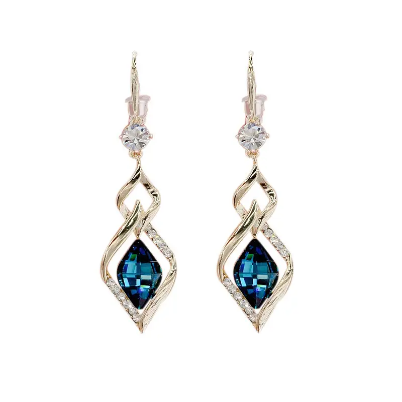 Geometric Diamond Crystal Temperament Long Style Diamond Fashion Mesh Red Earrings