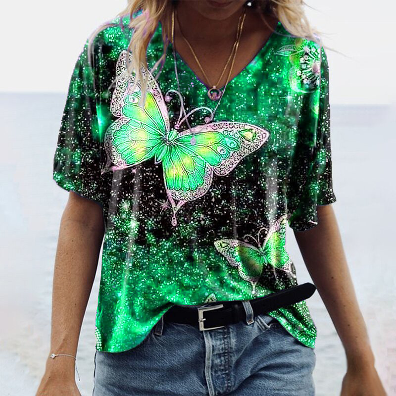 Title 4, Spring And Summer Short-sleeved Butterfly Print...