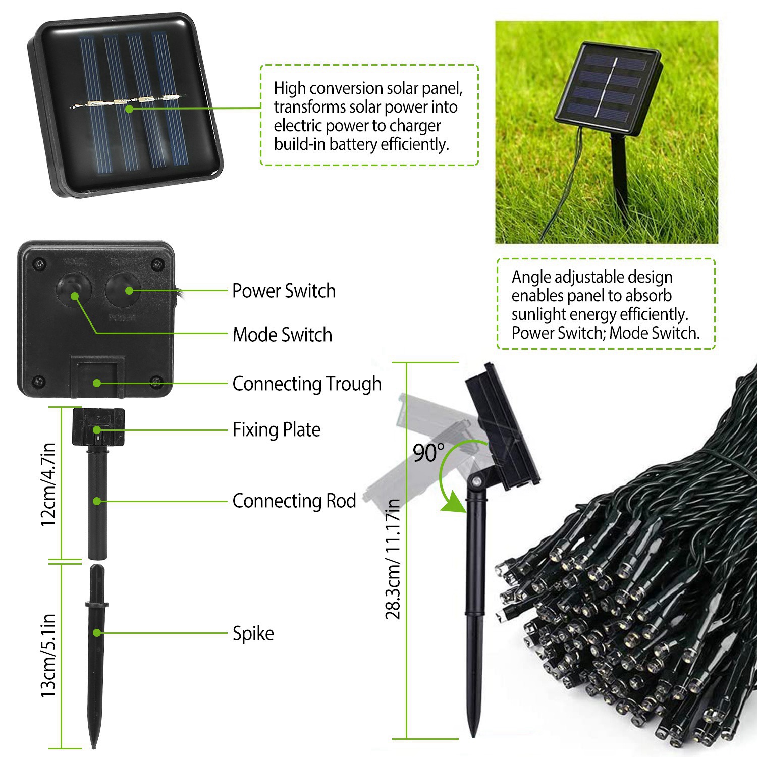 1Pc Solar String Lights LED Solar Power Fairy String Light 12M 8 Lighting Mode Cool Light Waterproof Starry String Lights Christmas Wedding Party Decor String Lights - Image 9