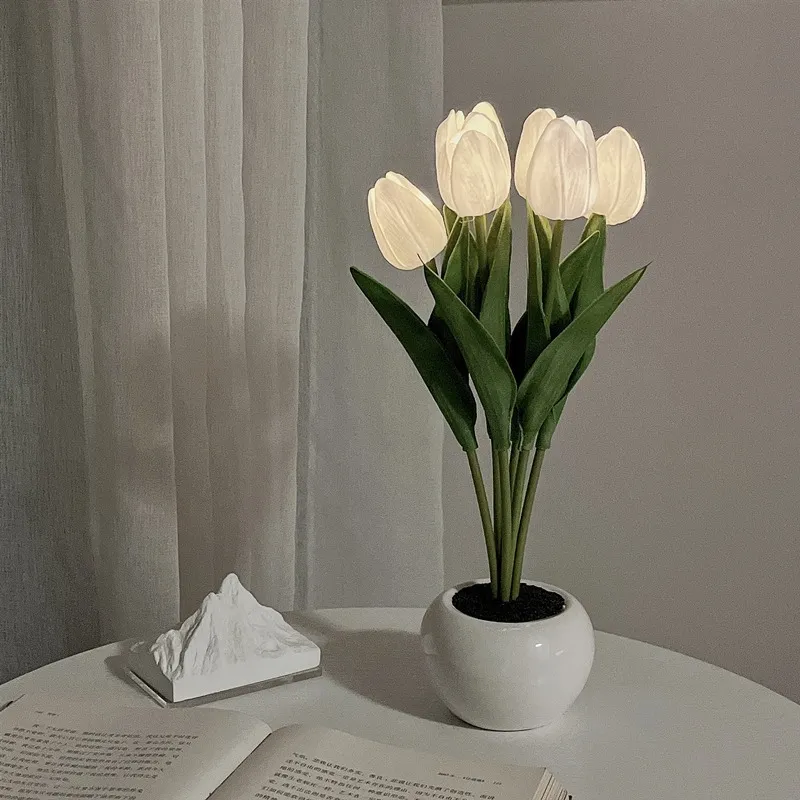 LED Tulip Flower Night Light Artificial Flowerpot Potted Plant Landscape Table Lamp Home Bedroom Living Room Decoration Gift – image 8