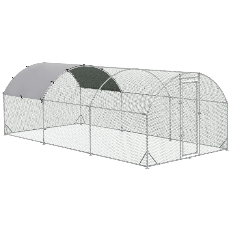 Large Chicken Coop Metal Chicken Run With Waterproof And Anti-UV Cover, Dome Shaped Walk-in Fence Cage Hen House For Outdoor And Yard Farm Use, 1Tube Diameter,