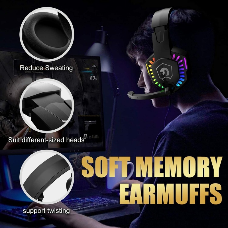 Gaming Keyboard & Mouse & Headset & Mousepad Set RGB Backlit Wired For PC Laptop 9