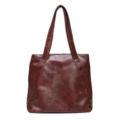 Retro Tote Bag Fashion PU Stitching Shoulder Bag - Brown - View 1