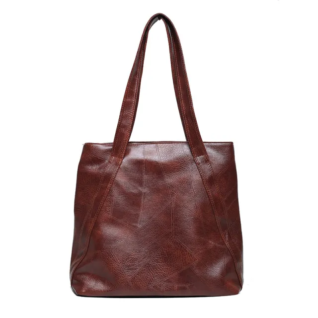 Retro Tote Bag Fashion PU Stitching Shoulder Bag Brown - Shop at LoveMi