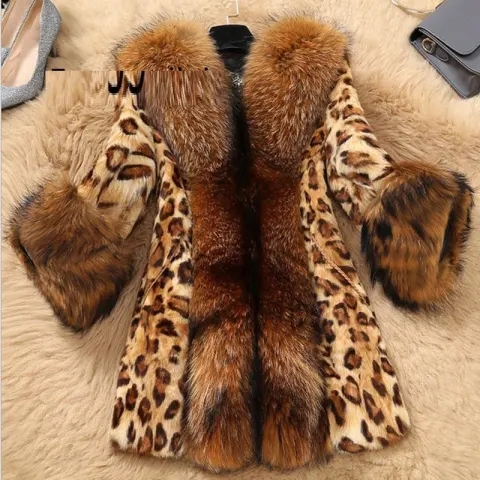 Mid Length Leopard Print Coat in Autumn and Winter