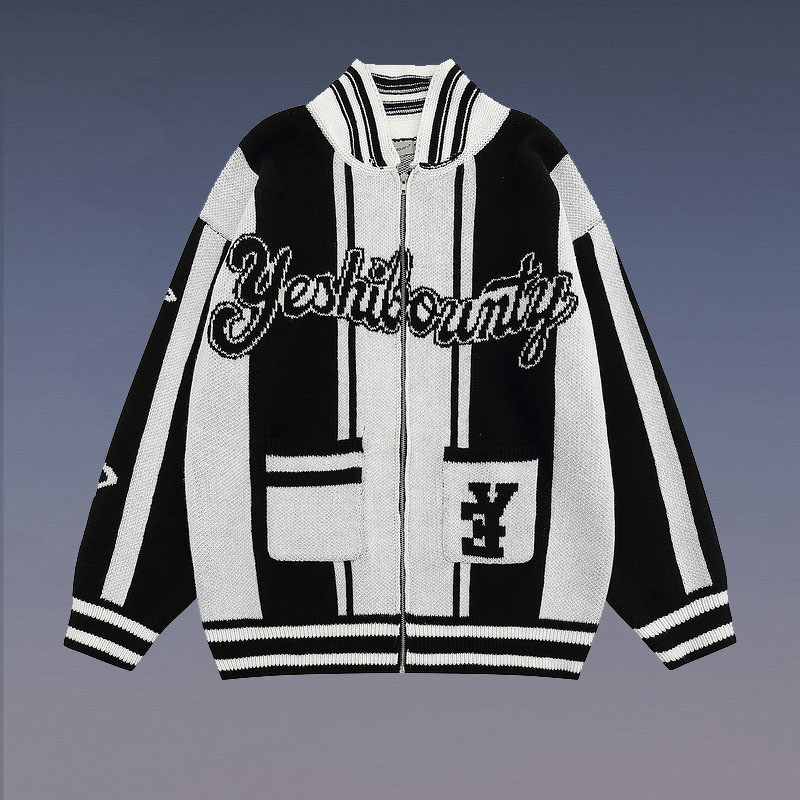 Men's Knit Cardigan High Street Retro Contrast Stripe Jacket