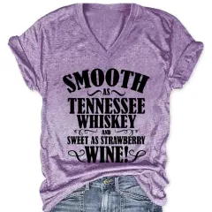 Smooth As Tennessee Whiskey Sweet As Strawberry Wine Spring And Summer New English Solid Color Printing T-shirt - Purple - View 1