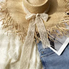 Women's Handmade Raw Edge Big Hat With Raffia Straw For Summer Vacation - White - View 1