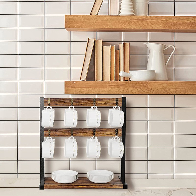 Tabletop Wood Cup Storage Rack Display Shelf Coffee Mug Holder Desk Space Saving — image 7