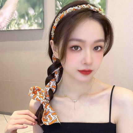 Water Drill Chain Floral Ribbon Headband Orange - Shop at LoveMi