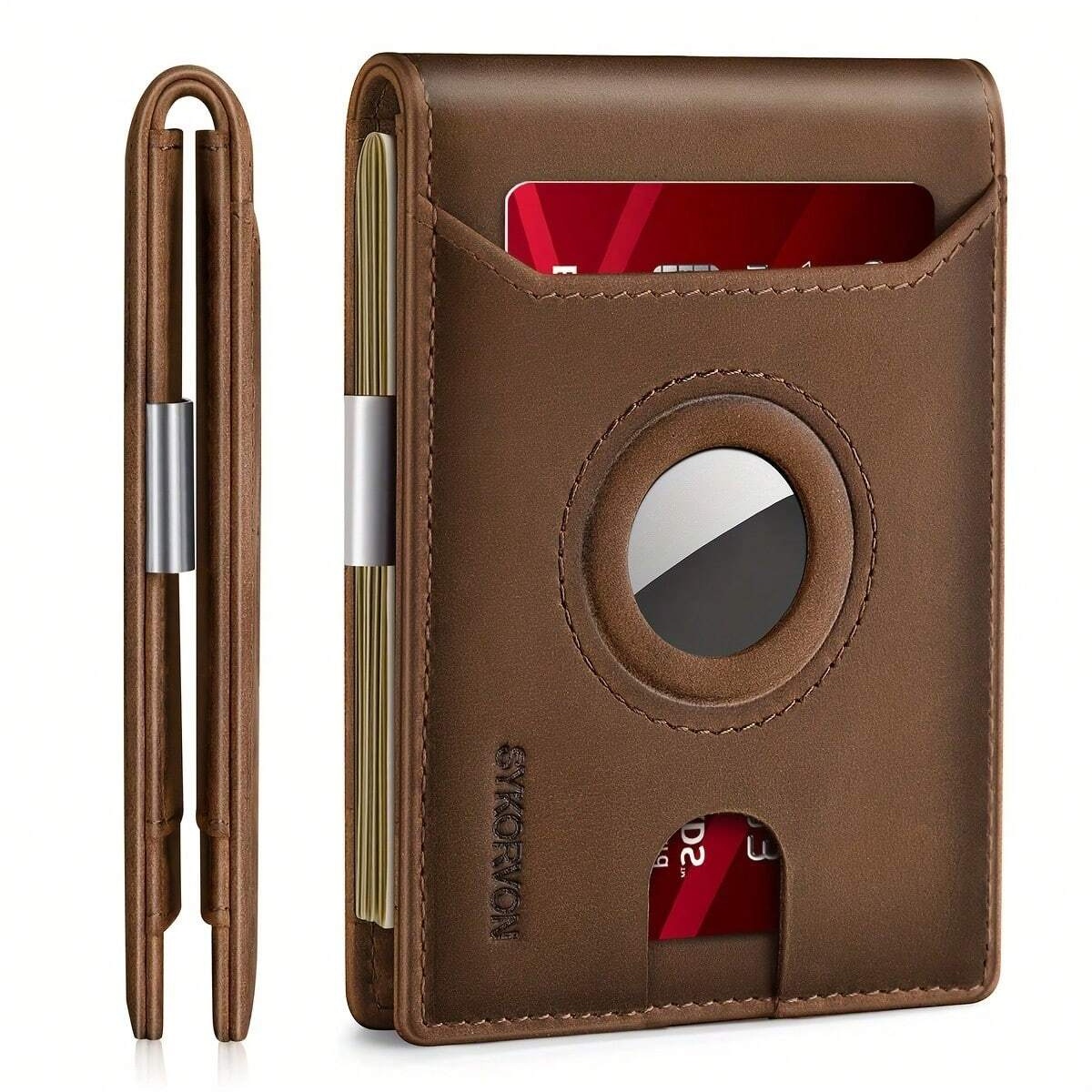 Airtag Wallet Men, Minimalist Front Pocket Wallets With Aritag Holder, Genuine Leather Bifold Slim Wallet, RFID Blocking Wallet For Men Up To 11cards -Air Tag Not Included - Image 3