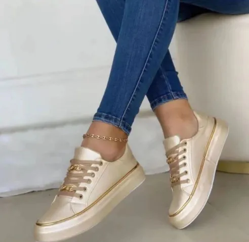 Chain Flats Shoes Thick Bottom Loafers For Walking Sports Shoes For Women Gold - Shop at LoveMi