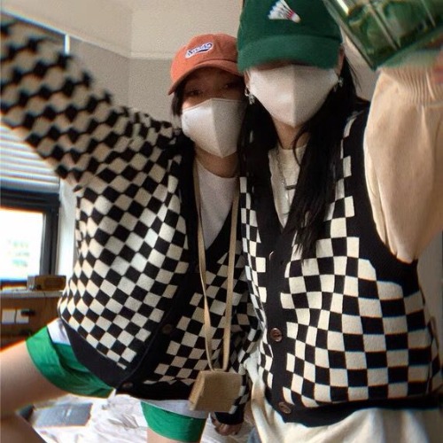 Модный женский простой клетчатый свитер-жилет