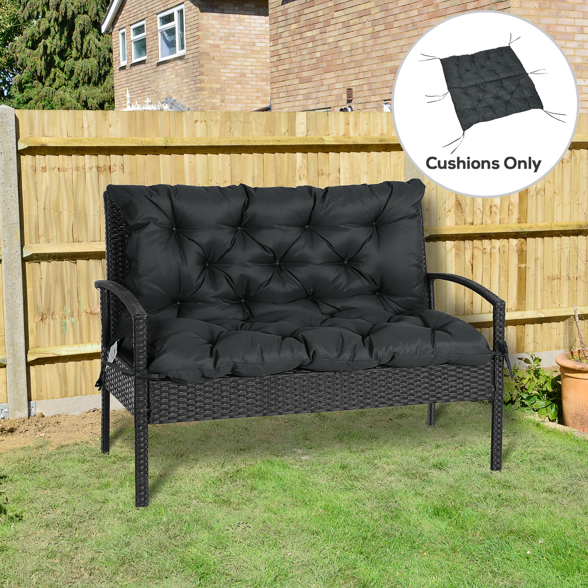 2 Seater Bench Pad, Garden Chair Cushion With Back And Ties For Indoor Outdoor — image 9