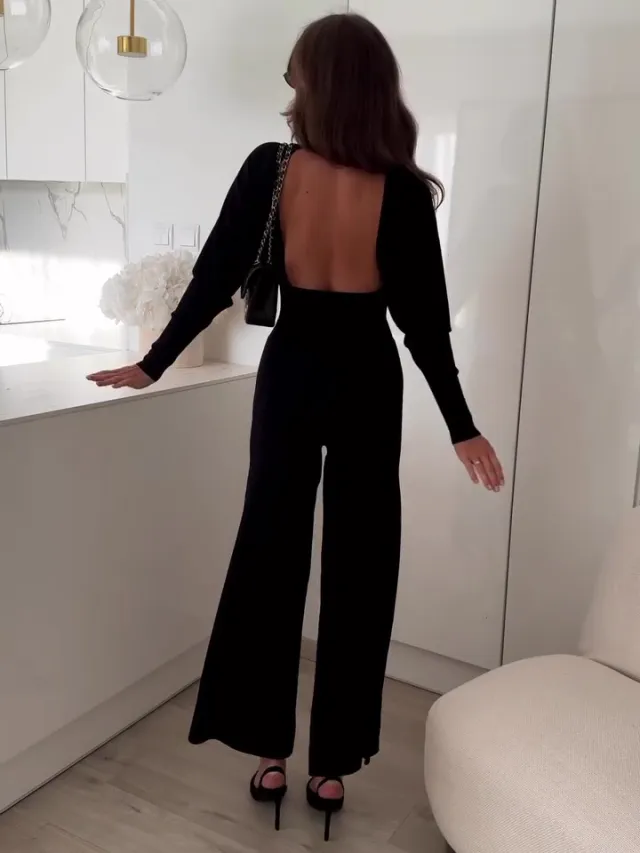 Elegant Long Sleeve Backless Jumpsuit Black - Shop at LoveMi