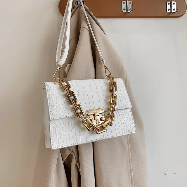 Korean Style Messenger Fashion Stone Pattern Chain Shoulder Small Square Bag White - Shop at LoveMi