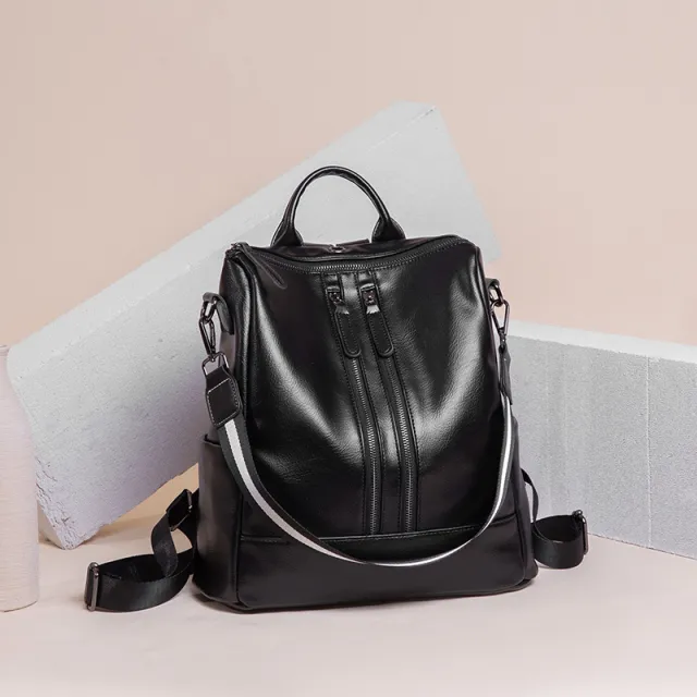 All match Oil Wax Leather Backpack Soft Leather Leisure Travel Black - Shop at LoveMi