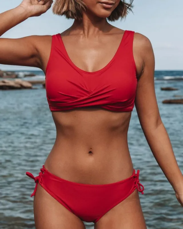 Fashion Strappy Bikini Swimsuit Woman Red - Shop at LoveMi