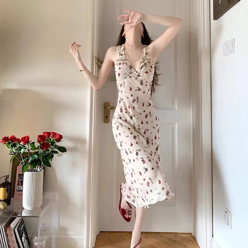 Super Xiangang Style Pure Desire Fragmented Flower Strap Dress Floral Dress - Shop at LoveMi