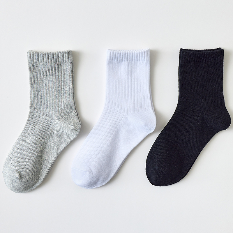 Children's Black Tube Socks White Student Cotton Middle-aged Boy