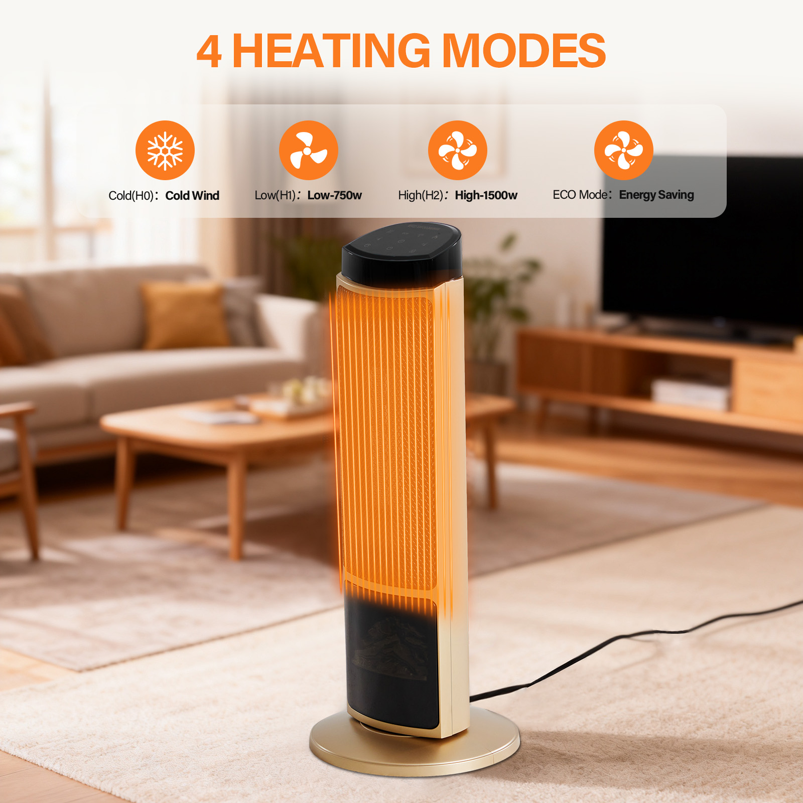 23inch Space Heaters For Indoor Use, Portable Heater With 7 Light Colors image 3