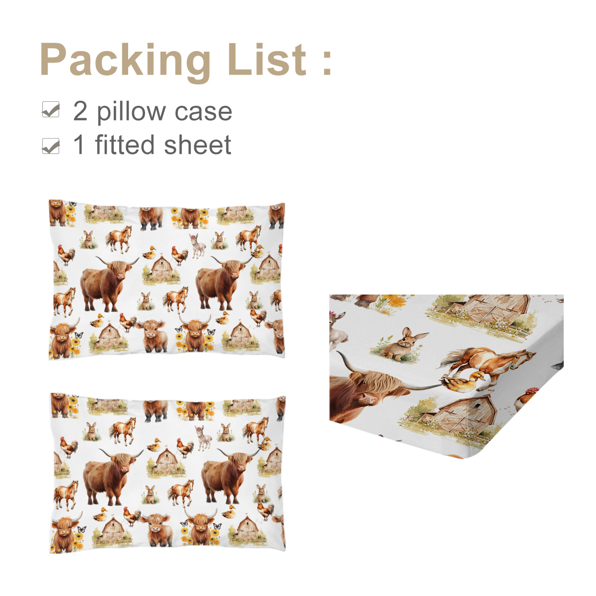 3pcs Little Cow And Duck Pet Theme Children's Fun Style Minimalist Comfort Series Bed Sheet And Two Pillowcases Bedding For All Seasons Use — foto 4