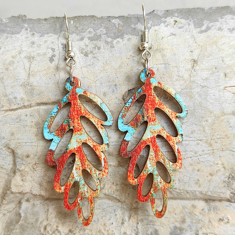 Title 1, Retro Distressed Hollow Leaves Eardrops Colorful