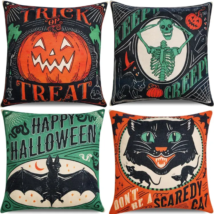 Vintage Halloween Throw Pillow Covers, 18x18 Inch