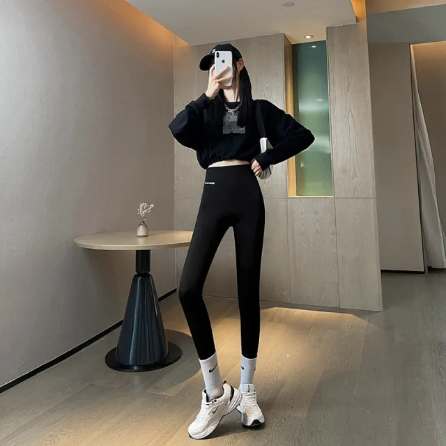 Plus Fleece Outer Wear Autumn And Winter Thick High Waist Leggings Women No Velvet Black - Shop at LoveMi