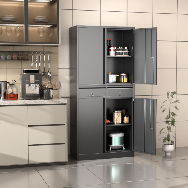 Garage cabinet with locked door