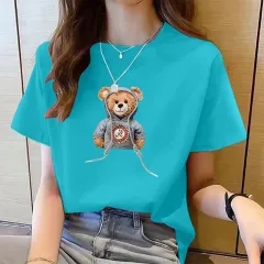 Women's Cute Bear Plus Size Cotton Short Sleeve T-shirt - 6 Style - View 1