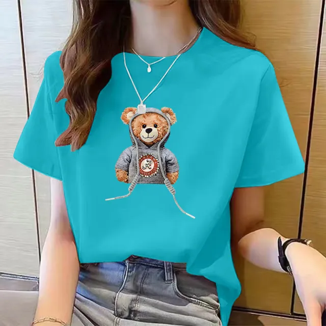 Women's Cute Bear Plus Size Cotton Short Sleeve T shirt 6 Style - Shop at LoveMi