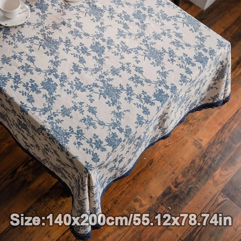 140 X 200cm Flower Pattern Tablecloth Linen Cotton Table
