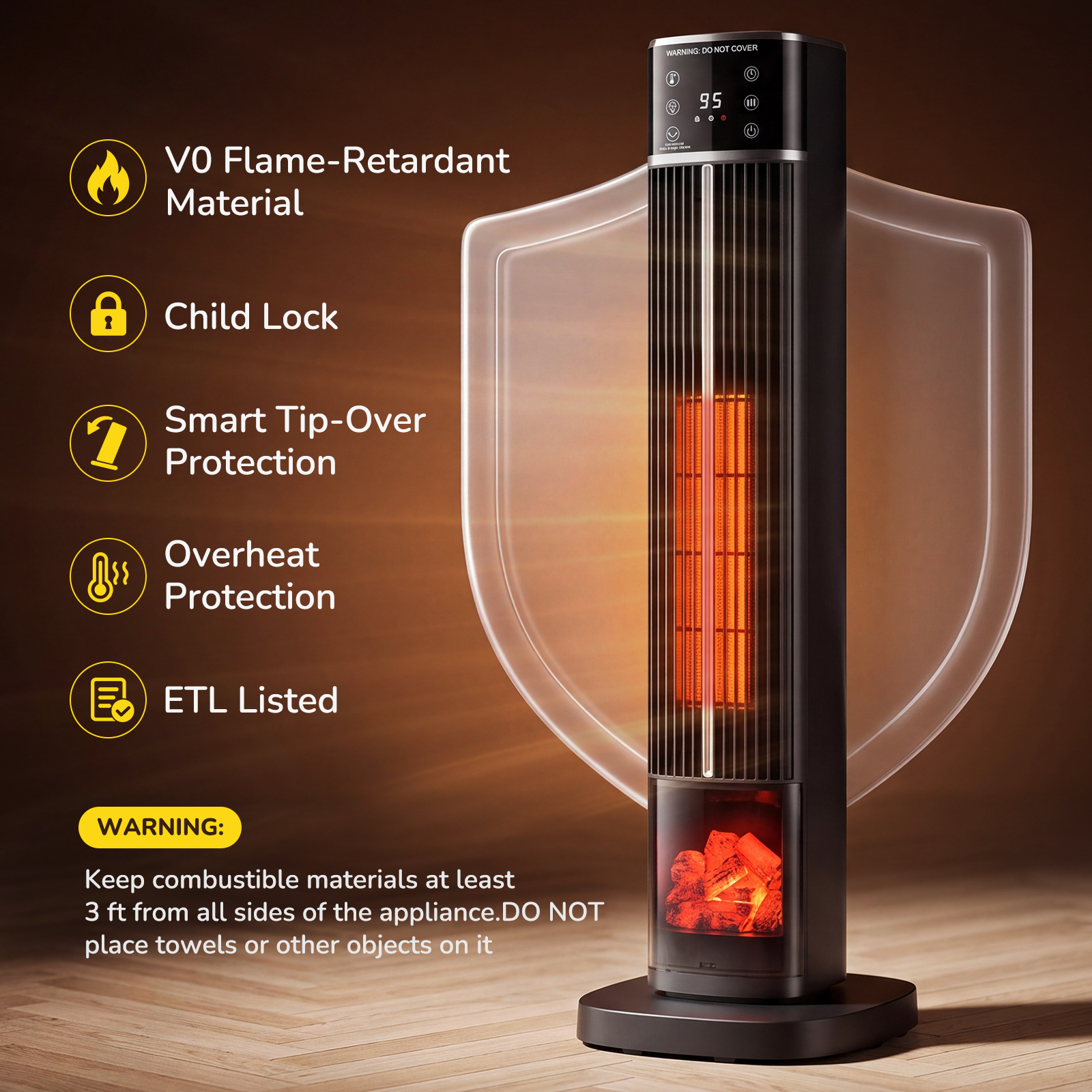 Space Heater, Ceramic Tower Electric Heater For Indoor Use image 6