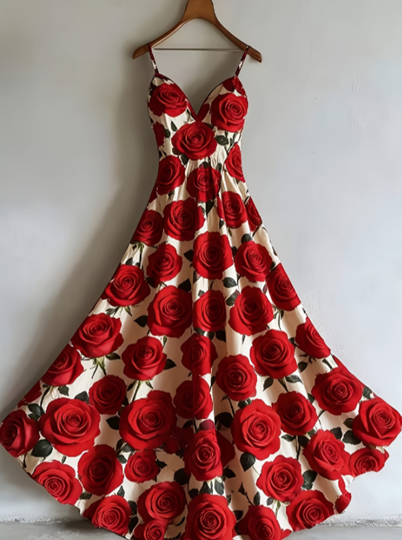 Retro Contrasting Three-dimensional Floral Suspender Skirt