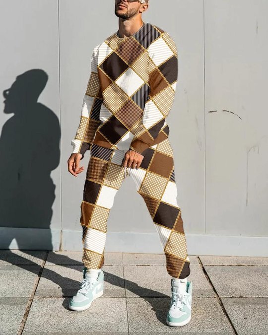 3d Digital Printing Crew Neck Sweater Sports Trousers Suit