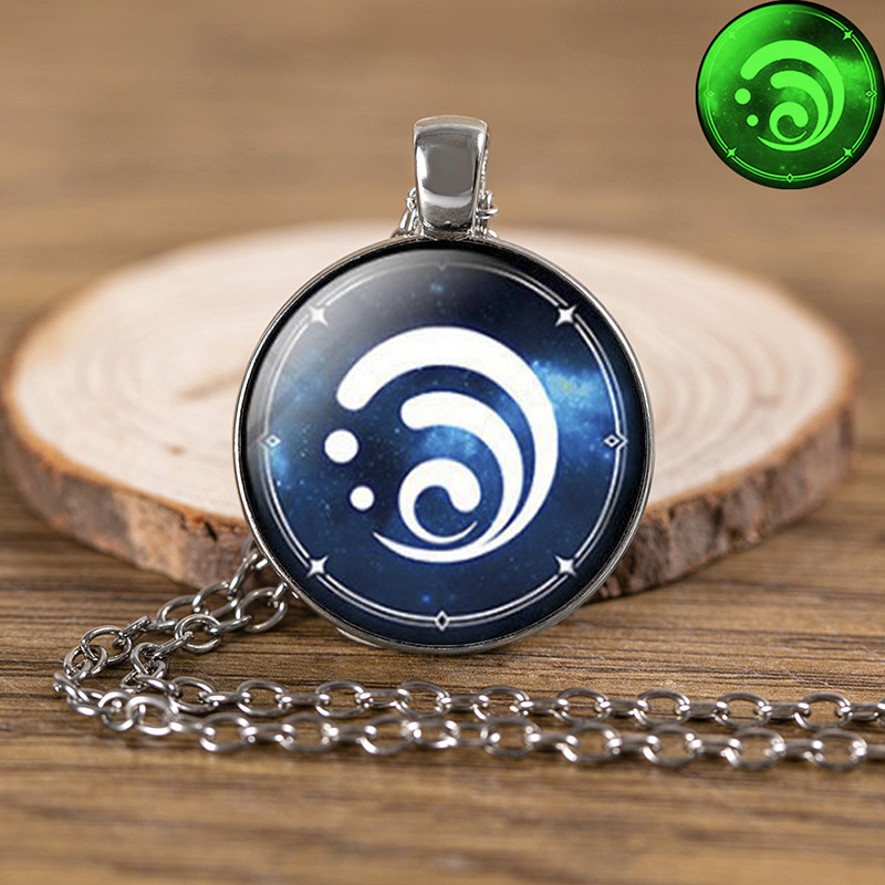 Genshin Impact Glow In The Dark Necklace Eye of God Ice Fire Wind Water Grass Thunder Element Glass Pendant Luminous Necklaces