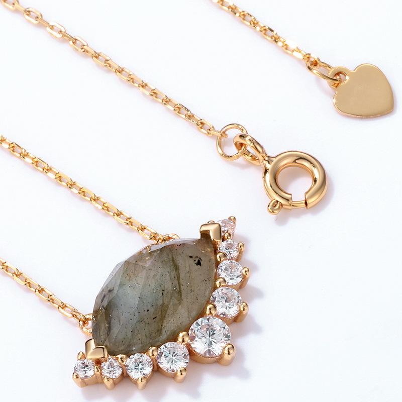 Women's Gold Natural African Labradorite Geometric Necklace