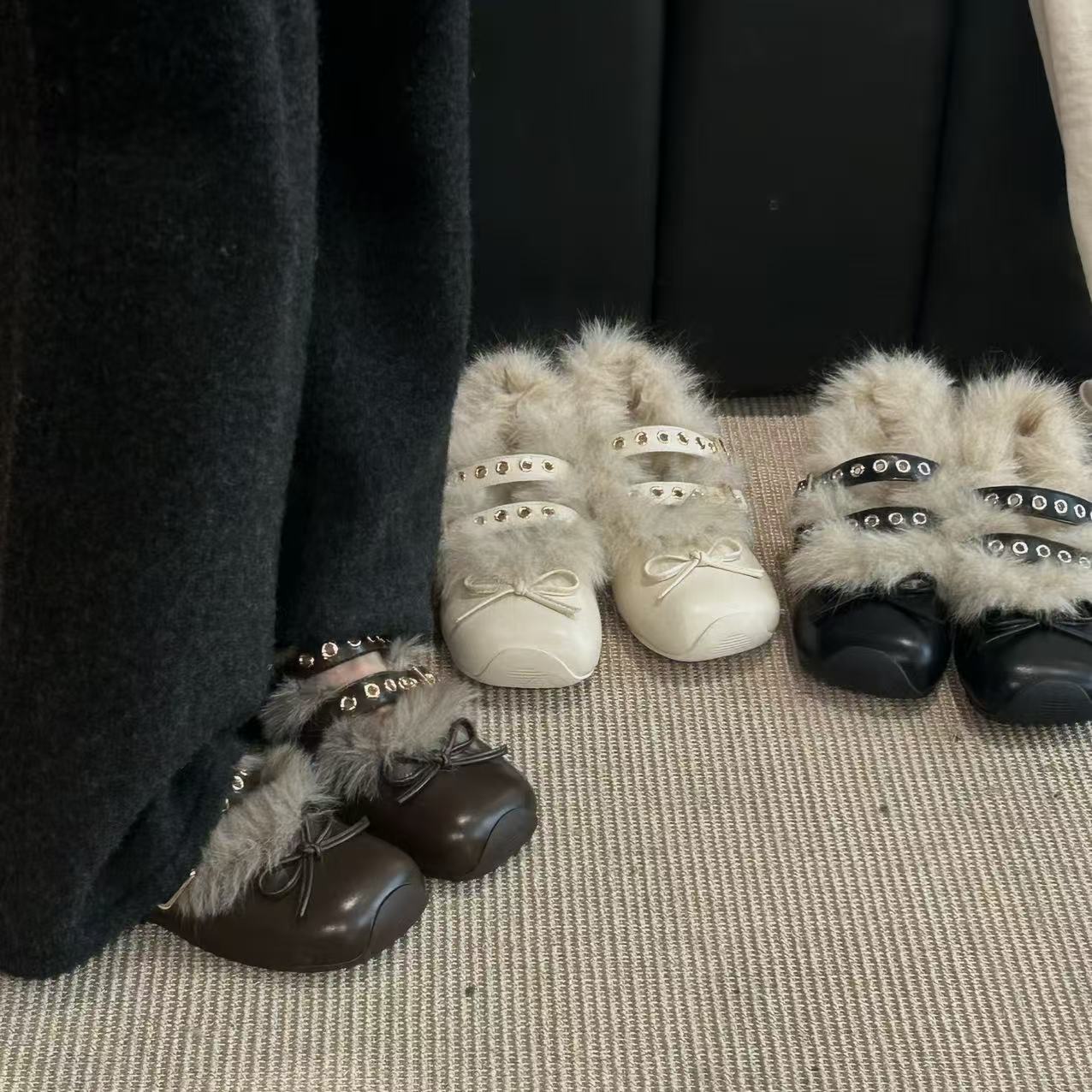 Women French Style Fleece Lined Mary Janes, 2025 New Winter Plush Warm Platform Casual Fluffy Shoes product image