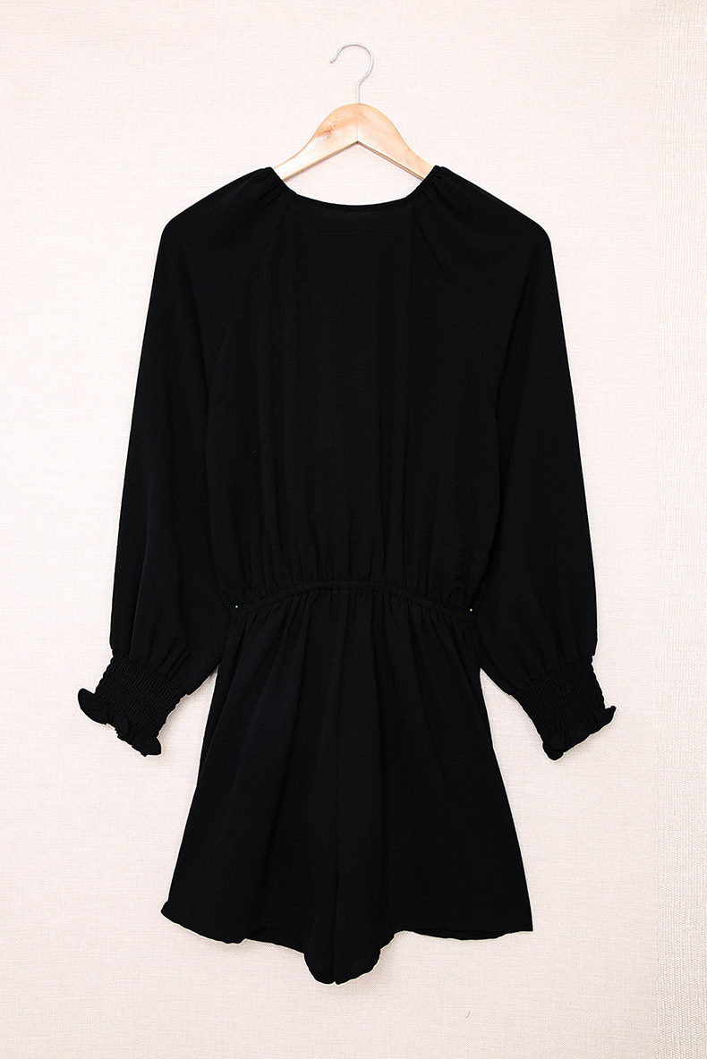 Solid Color Casual Long Sleeve Shorts Jumpsuit - Image 2