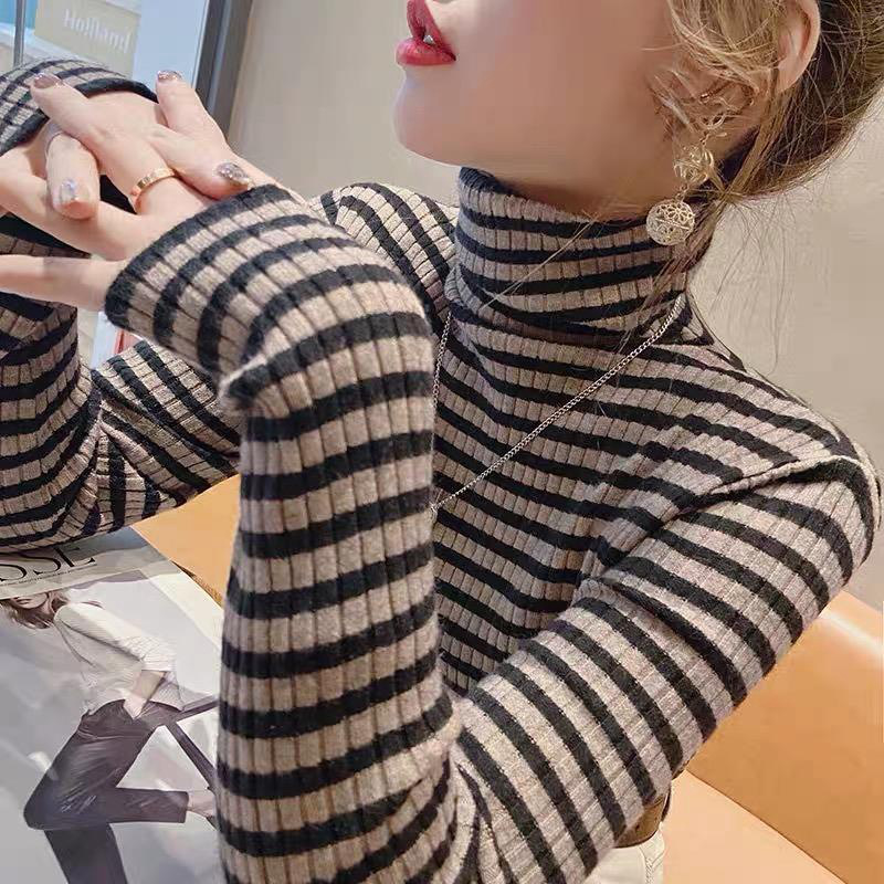 Title 2, Striped Turtleneck Bottoming Shirt Women